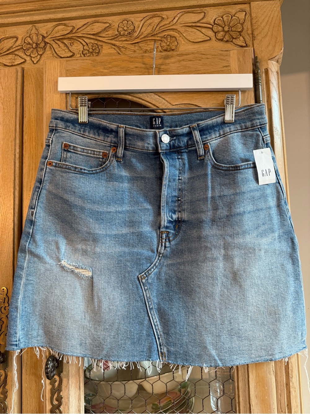GAP Distressed Medium Blue Denim Mini Skirt